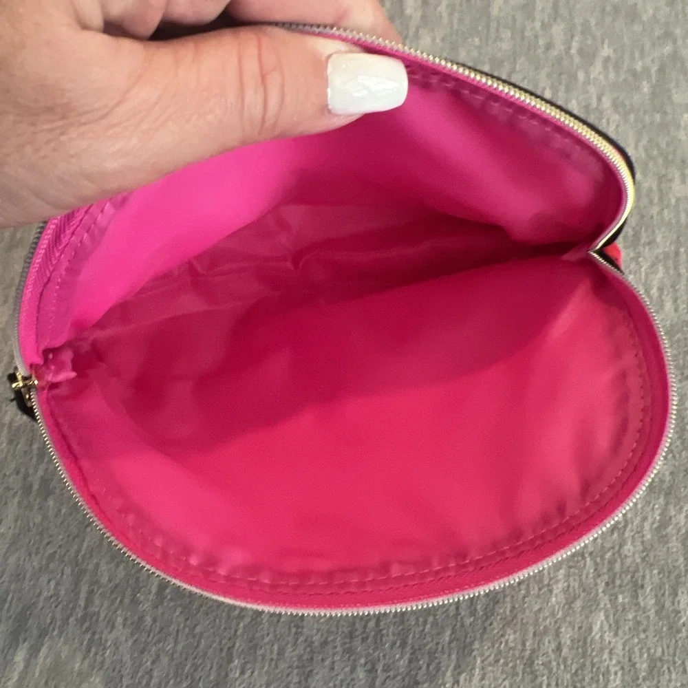 Estee Lauder‎ Makeup Bag Red Pink Lined Purse Accessory Beauty Travel Zip Top